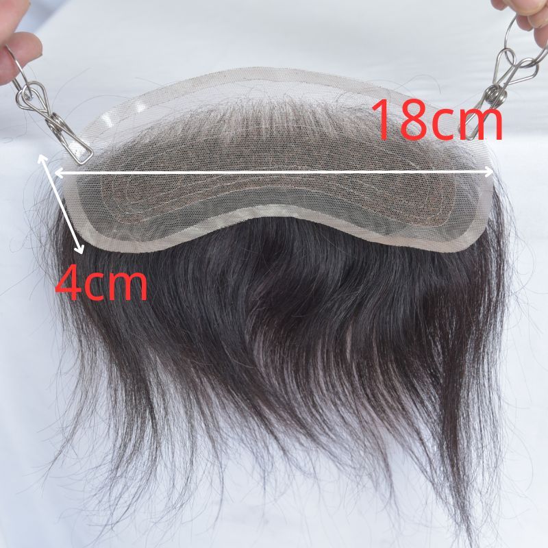 Man Toupee V Style Frontal Hairline For Men 4X18cm French Lace100% Human Remy Hair Front Hair Replacement Straight Hairpiece Natural Color 6inches Invisible Forehead Hairline