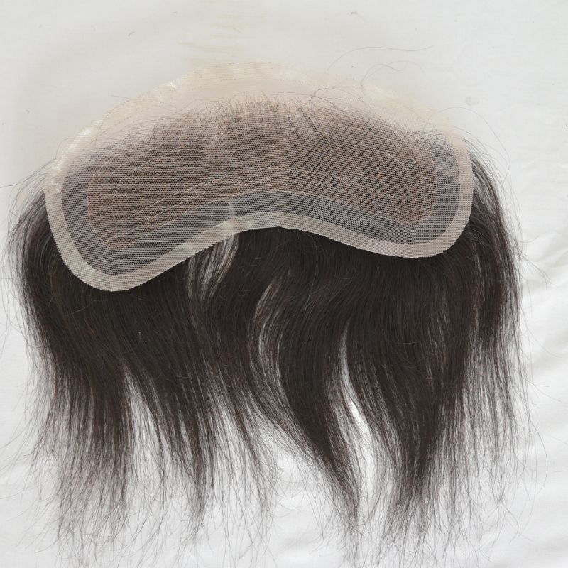Man Toupee V Style Frontal Hairline For Men 4X18cm French Lace100% Human Remy Hair Front Hair Replacement Straight Hairpiece Natural Color 6inches Invisible Forehead Hairline