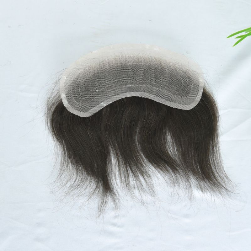 Man Toupee V Style Frontal Hairline For Men 4X18cm French Lace100% Human Remy Hair Front Hair Replacement Straight Hairpiece Natural Color 6inches Invisible Forehead Hairline