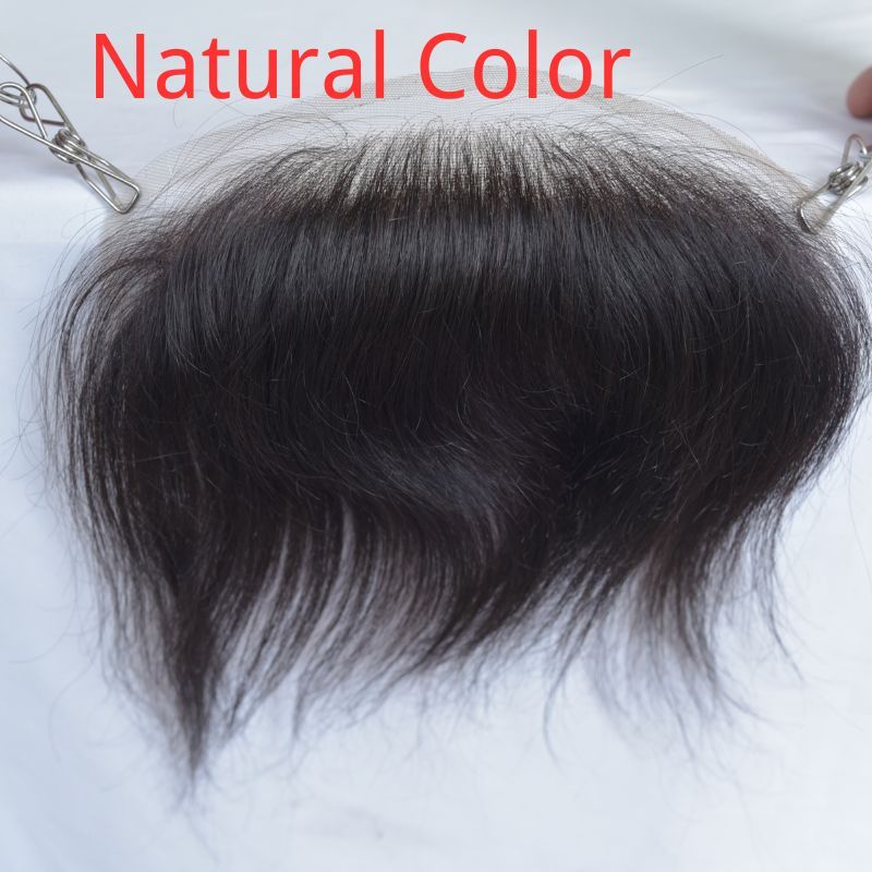 Man Toupee V Style Frontal Hairline For Men 4X18cm French Lace100% Human Remy Hair Front Hair Replacement Straight Hairpiece Natural Color 6inches Invisible Forehead Hairline