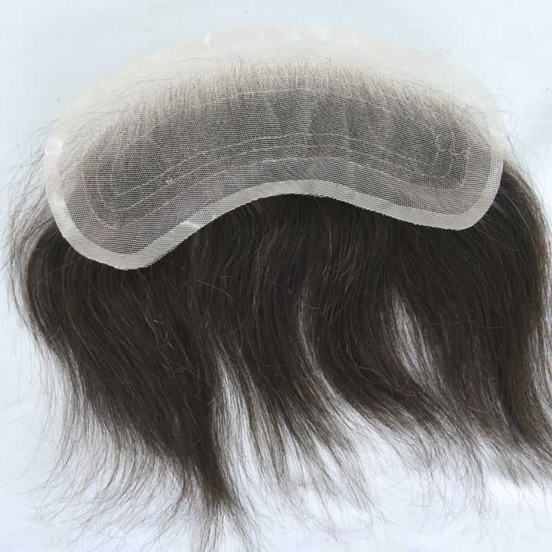 Man Toupee V Style Frontal Hairline For Men 4X18cm French Lace100% Human Remy Hair Front Hair Replacement Straight Hairpiece Natural Color 6inches Invisible Forehead Hairline