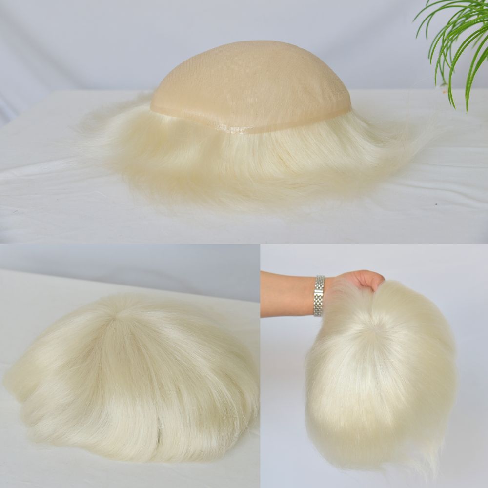 Men's Hair Toupee French  Lace Men Toupee Human Hair System 8x10 Inch 100% Remy Hair System Breathable Men Hairpiece 4 Brown Color