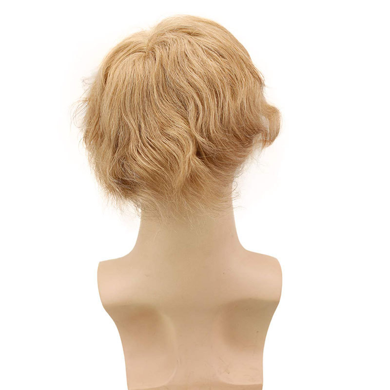 Men's Hair Wig Full Swiss Lace Men Toupee Human Hair Wig Indian Remy Hair System Breathable Men Hairpiece Wave Straight 10X8 Blond 18# Color