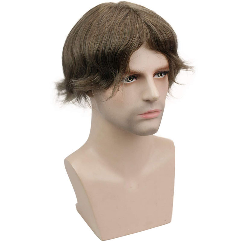 Men's Hair Toupee French  Lace Men Toupee Human Hair System 8x10 Inch 100% Remy Hair System Breathable Men Hairpiece 4 Brown Color