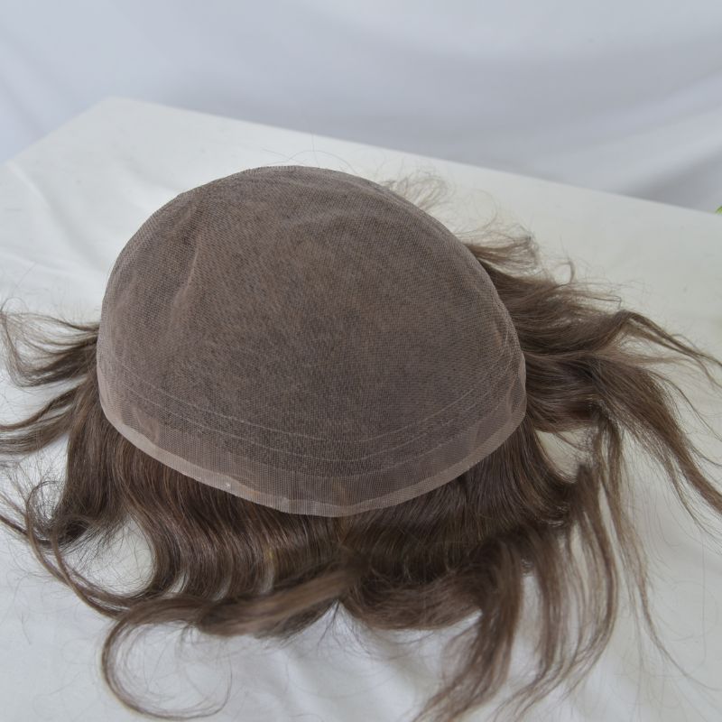 Men's Hair Toupee French  Lace Men Toupee Human Hair System 8x10 Inch 100% Remy Hair System Breathable Men Hairpiece 4 Brown Color
