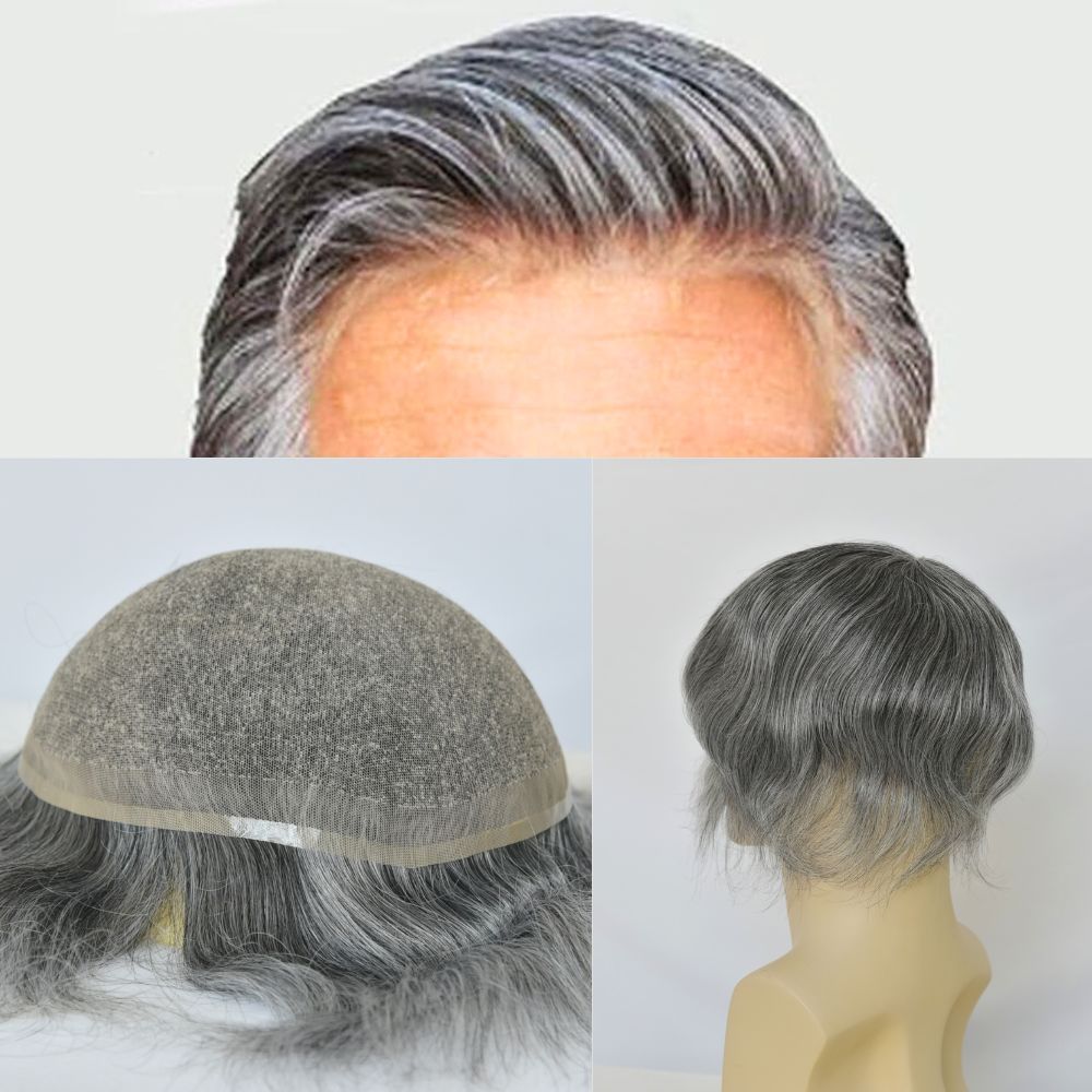 Men's Hair Wig Full Swiss Lace Men Toupee Human Hair Wig Indian Remy Hair System Breathable Men Hairpiece Wave Straight 10X8 Blond 18# Color
