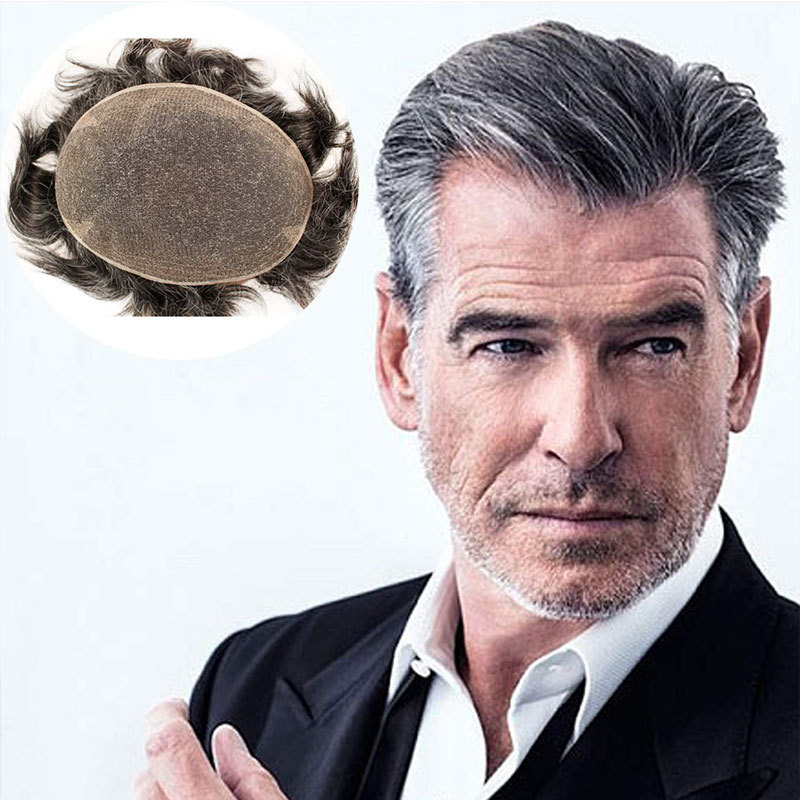 Men's Hair Wig Full Swiss Lace Men Toupee Human Hair Wig Indian Remy Hair System Breathable Men Hairpiece Wave Straight 10X8 Blond 18# Color