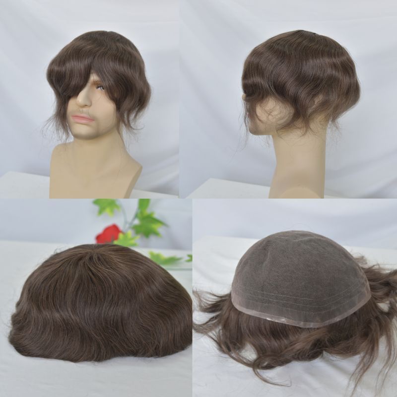 Men's Hair Toupee French  Lace Men Toupee Human Hair System 8x10 Inch 100% Remy Hair System Breathable Men Hairpiece 4 Brown Color