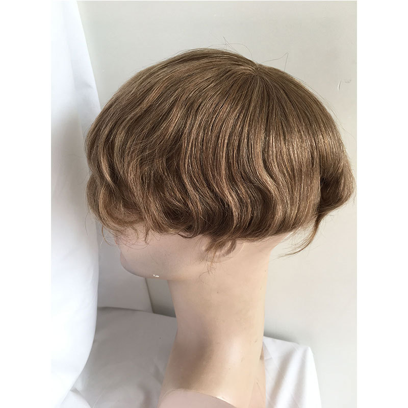 Men's Hair Wig Full Swiss Lace Men Toupee Human Hair Wig Indian Remy Hair System Breathable Men Hairpiece Wave Straight 10X8 Blond 18# Color