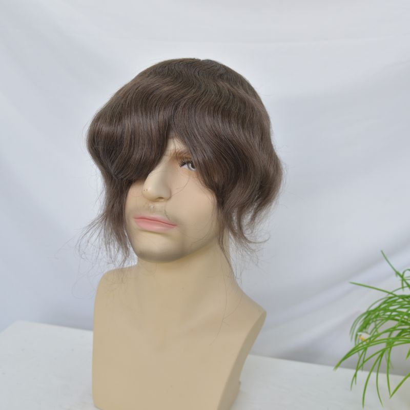 Men's Hair Toupee French  Lace Men Toupee Human Hair System 8x10 Inch 100% Remy Hair System Breathable Men Hairpiece 4 Brown Color