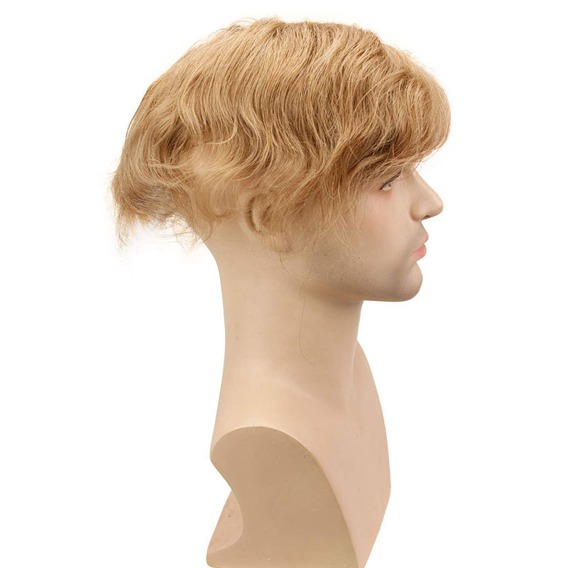 Men's Hair Wig Full Swiss Lace Men Toupee Human Hair Wig Indian Remy Hair System Breathable Men Hairpiece Wave Straight 10X8 Blond 18# Color