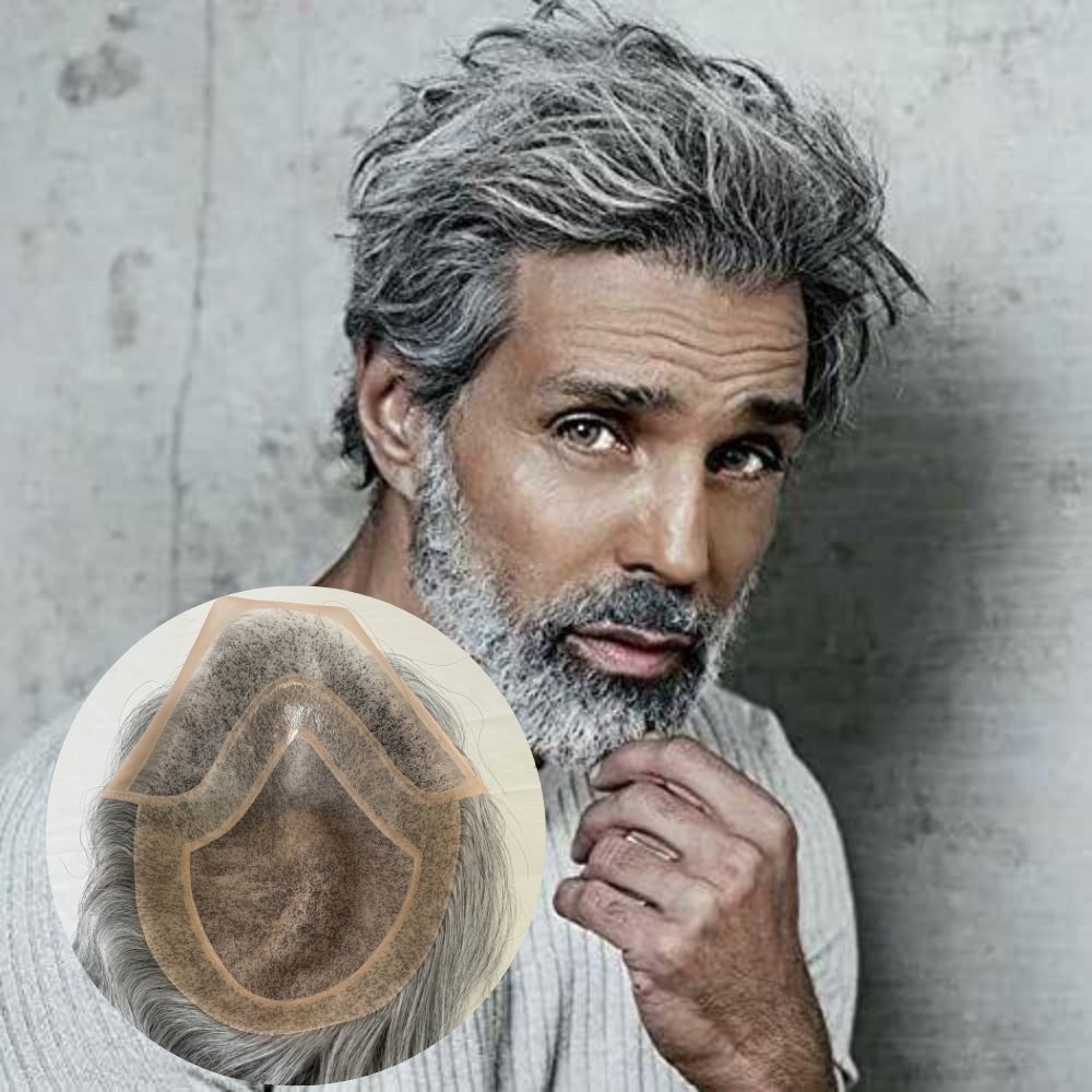 Men Toupee Hollywood Mono with PU Cap Base 100% Human Hair 1BT60 Fashionable Color 8x10 Inch Toupee for Men