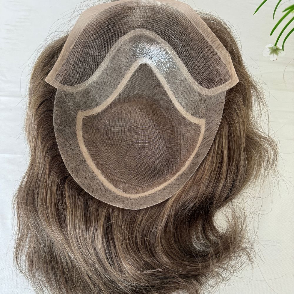 Men's Toupee Stock 4 Brown Hair 8"x10" Mono Lace with PU Toupee for Man 100% European Human Hair System Lace Front Natural Hairline Hair Replacement