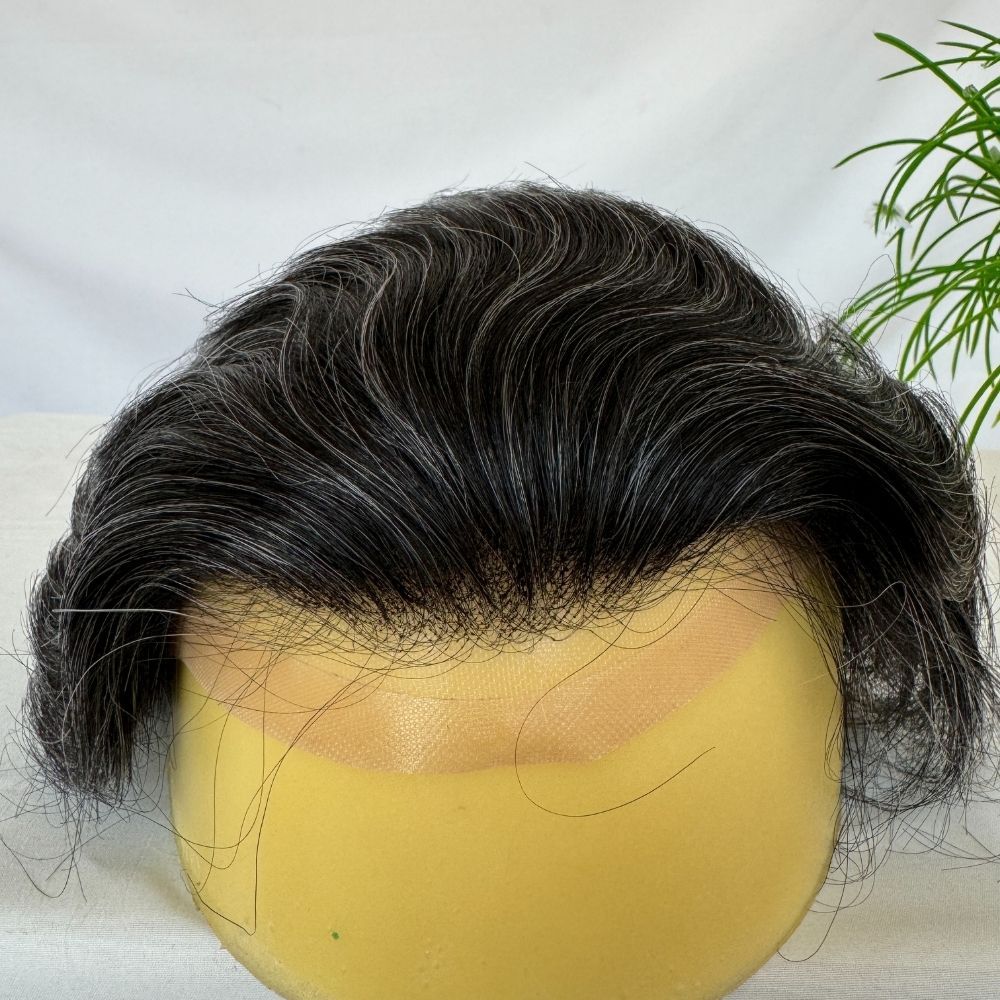 Men Toupee Hollywood Mono with PU Cap Base 100% Human Hair 1BT60 Fashionable Color 8x10 Inch Toupee for Men