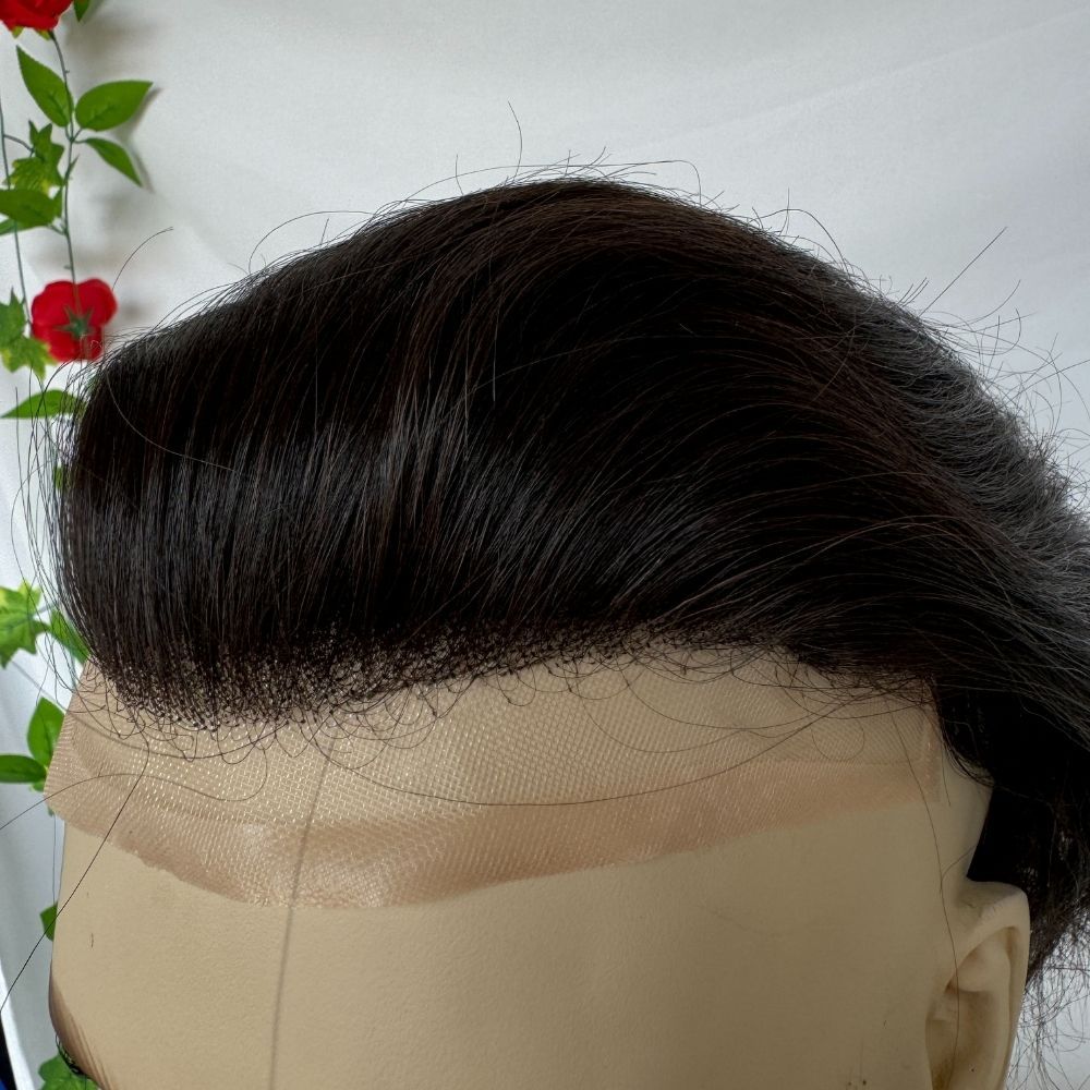 Men Toupee Hollywood Mono with PU Cap Base 100% Human Hair 1BT60 Fashionable Color 8x10 Inch Toupee for Men