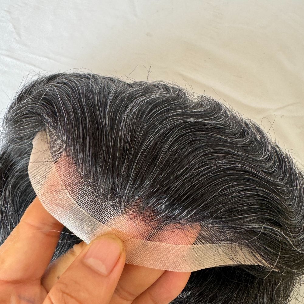 Men Toupee Hollywood Mono with PU Cap Base 100% Human Hair 1BT60 Fashionable Color 8x10 Inch Toupee for Men