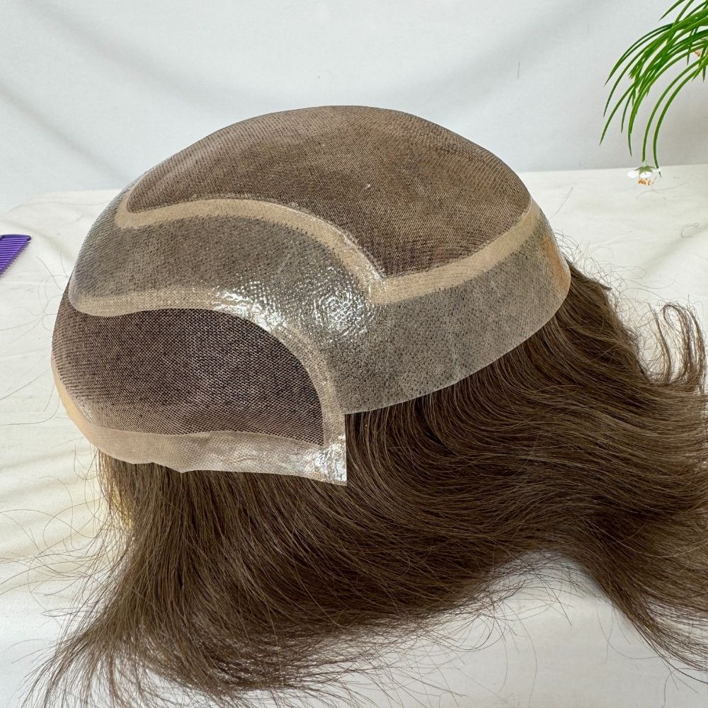 Men's Toupee Stock 4 Brown Hair 8"x10" Mono Lace with PU Toupee for Man 100% European Human Hair System Lace Front Natural Hairline Hair Replacement