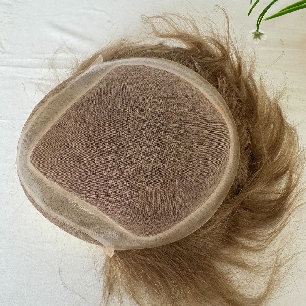 Men's Toupee Stock 4 Brown Hair 8"x10" Mono Lace with PU Toupee for Man 100% European Human Hair System Lace Front Natural Hairline Hair Replacement
