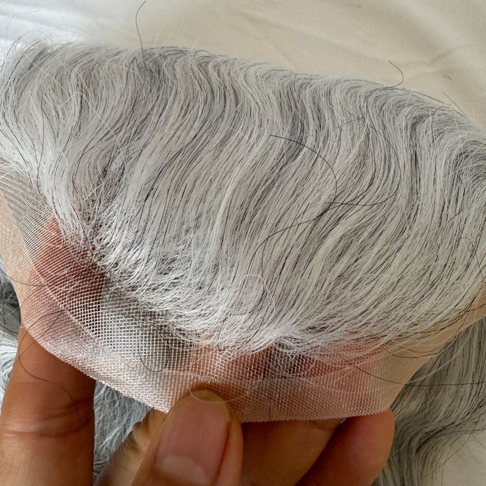 Men Toupee Hollywood Mono with PU Cap Base 100% Human Hair 1BT60 Fashionable Color 8x10 Inch Toupee for Men