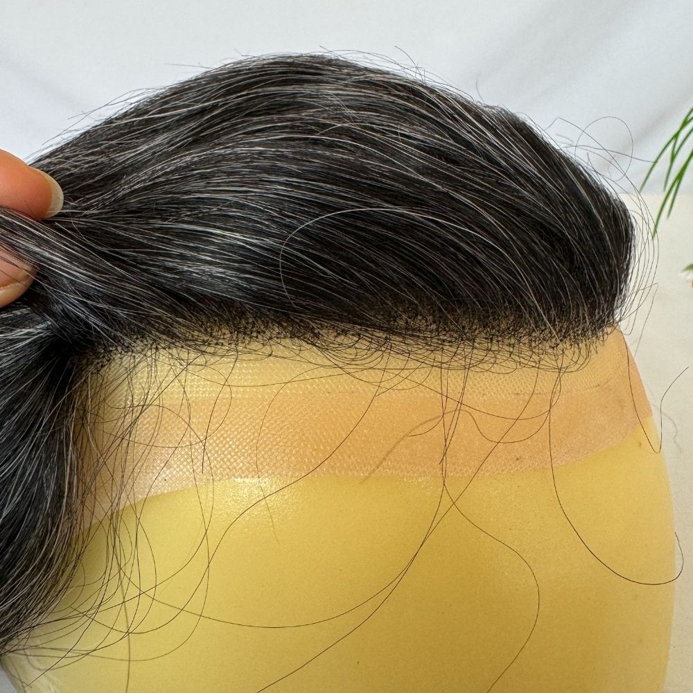 Men Toupee Hollywood Mono with PU Cap Base 100% Human Hair 1BT60 Fashionable Color 8x10 Inch Toupee for Men