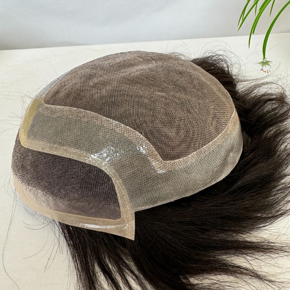 Men Toupee Hollywood Mono with PU Cap Base 100% Human Hair 1BT60 Fashionable Color 8x10 Inch Toupee for Men