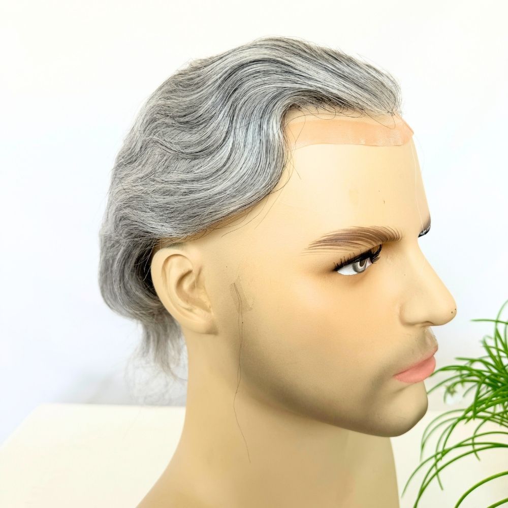 Men Toupee Hollywood Mono with PU Cap Base 100% Human Hair 1BT60 Fashionable Color 8x10 Inch Toupee for Men