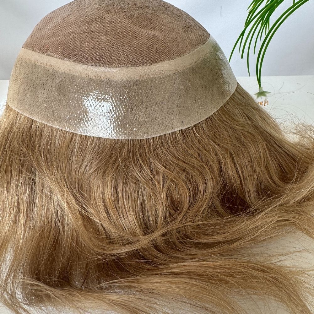 Men's Toupee Stock 18# Ash Brown Blonde Hair 8"x10" Mono Lace with PU Toupee for Man 100% European Human Hair System Lace Front Natural Hairline Hair Replacement