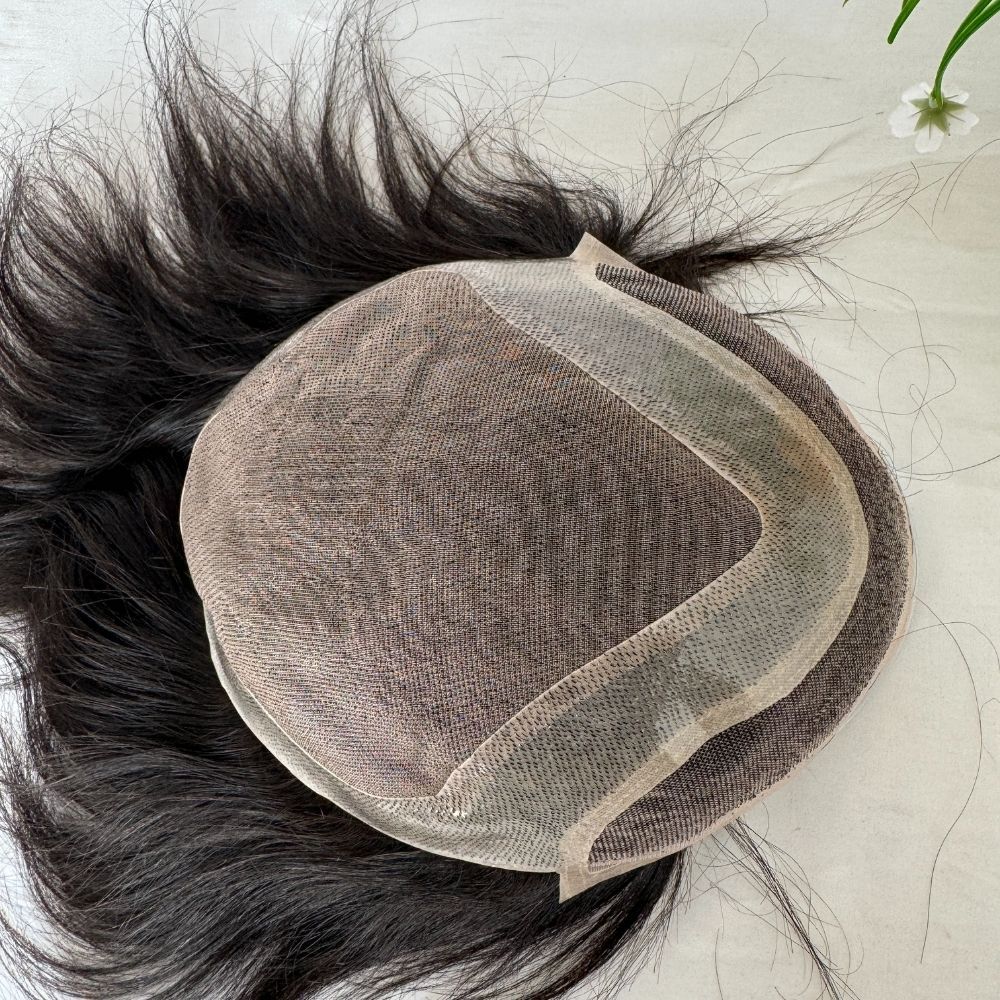 Men Toupee Hollywood Mono with PU Cap Base 100% Human Hair 1BT60 Fashionable Color 8x10 Inch Toupee for Men