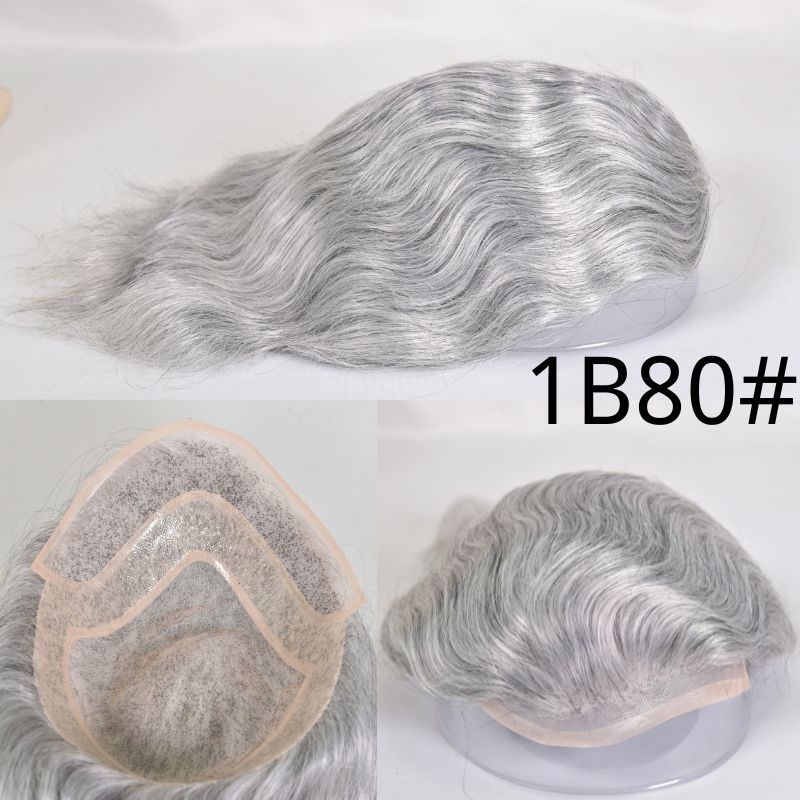 Voloria Hair Men Toupee Mono with PU Around Hair for Men European Remy Human Hair System 8x10 Inch 1BT60 Color Hair Replacement Natural Hairline