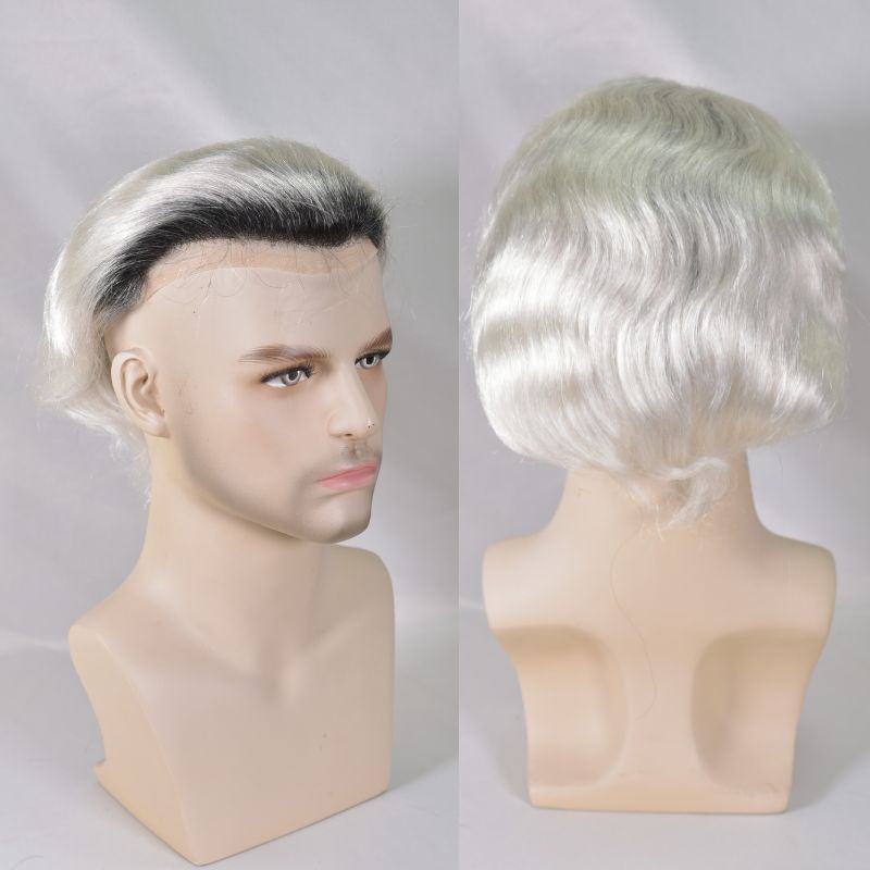 Voloria Hair Men Toupee Mono with PU Around Hair for Men European Remy Human Hair System 8x10 Inch 1BT60 Color Hair Replacement Natural Hairline