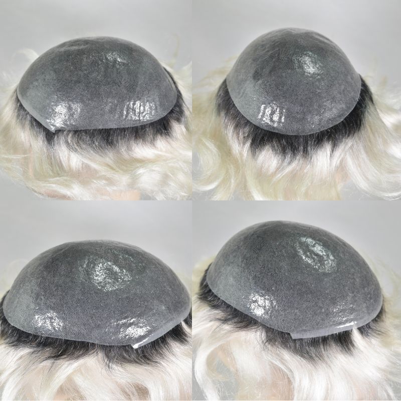 Voloria Hair 1BT60 Color Men Toupee Thin Skin PU Hair for Men European 100% Remy Human Hair System 8x10 Inch Hair Replacement Natural Hairline Mono Lace with PU  