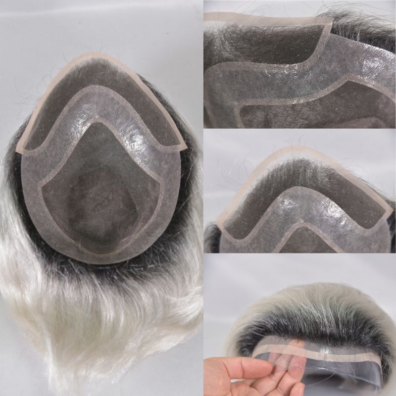 Voloria Hair Men Toupee Mono with PU Around Hair for Men European Remy Human Hair System 8x10 Inch 1BT60 Color Hair Replacement Natural Hairline