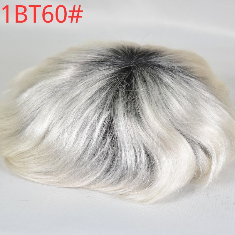 Voloria Hair 1BT60 Color Men Toupee Thin Skin PU Hair for Men European 100% Remy Human Hair System 8x10 Inch Hair Replacement Natural Hairline Mono Lace with PU  