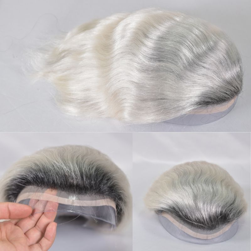 Voloria Hair Men Toupee Mono with PU Around Hair for Men European Remy Human Hair System 8x10 Inch 1BT60 Color Hair Replacement Natural Hairline