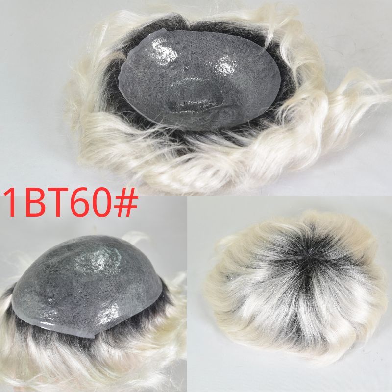 Voloria Hair 1BT60 Color Men Toupee Thin Skin PU Hair for Men European 100% Remy Human Hair System 8x10 Inch Hair Replacement Natural Hairline Mono Lace with PU  