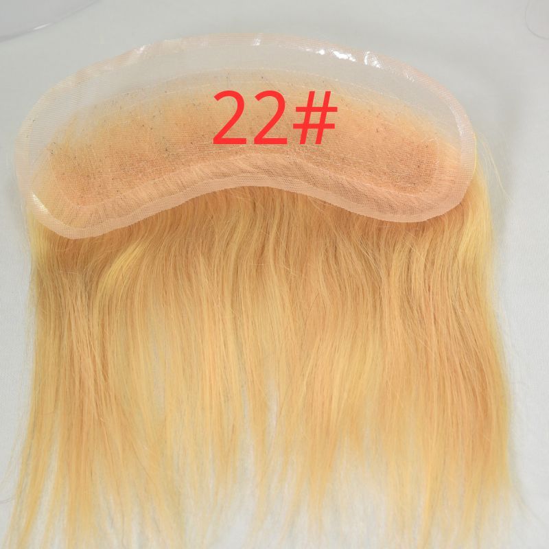 Men Toupee V Style Frontal Hairline For Men 4X18cm French Lace100% Human Remy Hair Front Hair Replacement Straight Hairpiece 6inches Brown 4 Color Invisible Forehead Hairline