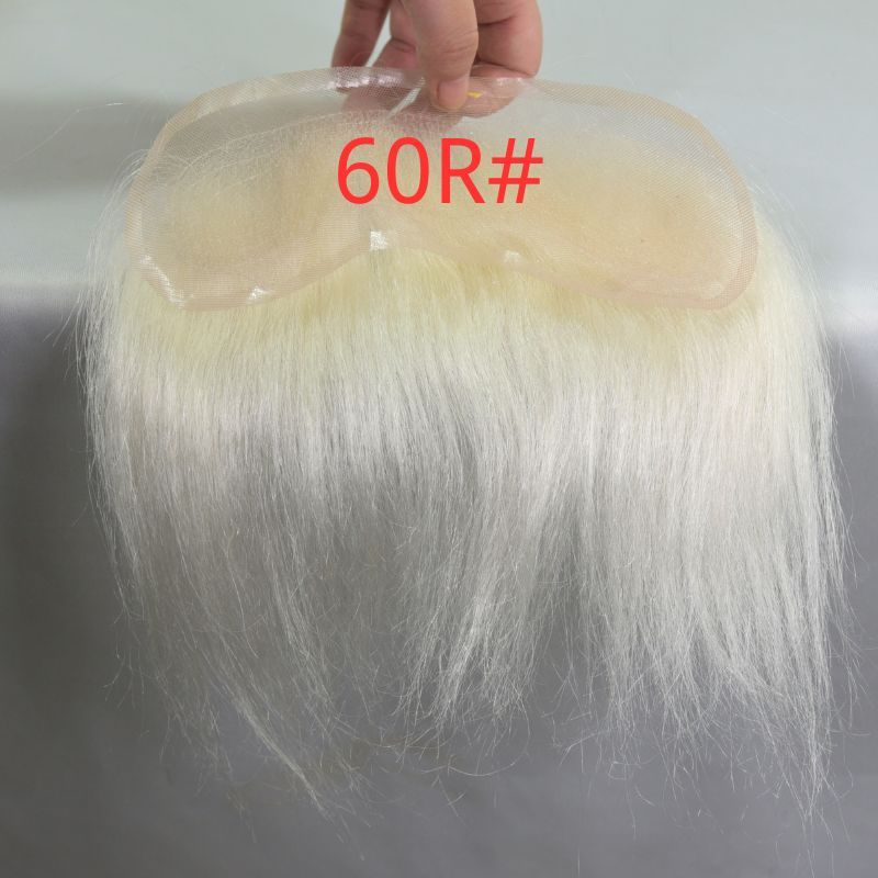 Men Toupee V Style Frontal Hairline For Men 4X18cm French Lace100% Human Remy Hair Front Hair Replacement Straight Hairpiece 6inches Brown 4 Color Invisible Forehead Hairline
