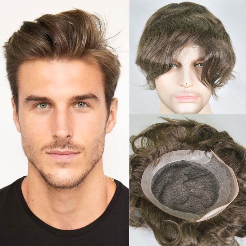 Voloria Hair 4# Brown Men's Capillary Prothesis OCT Lace with PU Around 9x7 Toupee for Men European Human Hair Male Wig Natural Hair System Natural Hairline