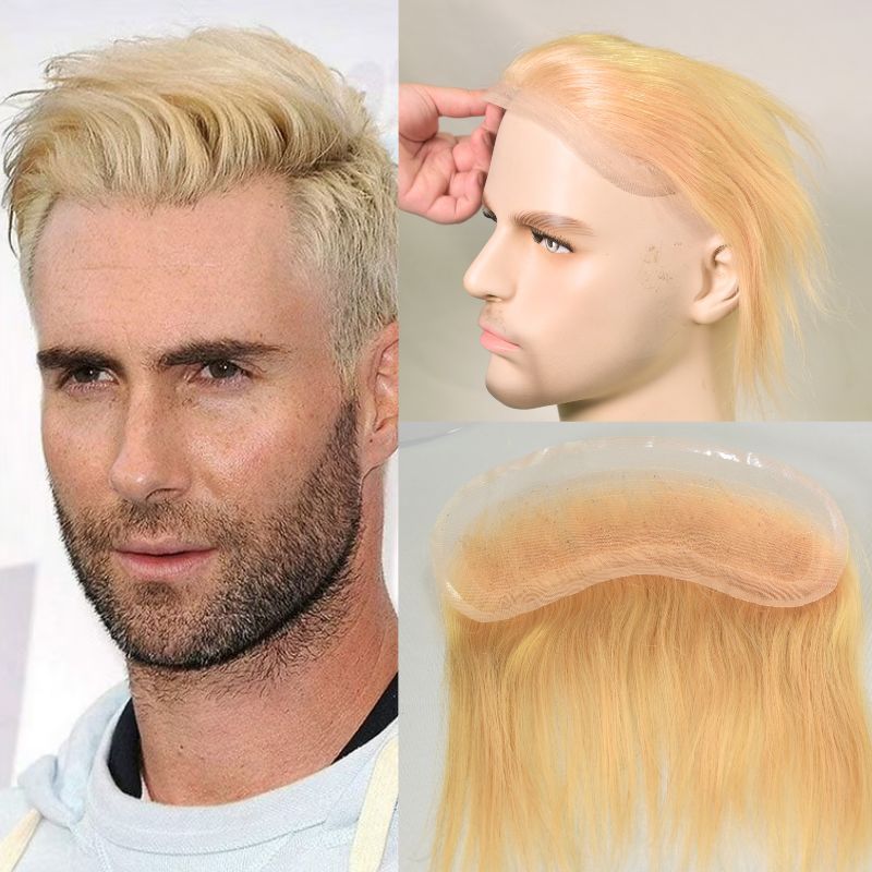 Voloria Hair Mens Forehead Hairline Toupee HD Lace  Hairline For Men 4X18cm  Human Remy Hair Front Blonde Color Hair Patch Straight Hairpiece 100% Density