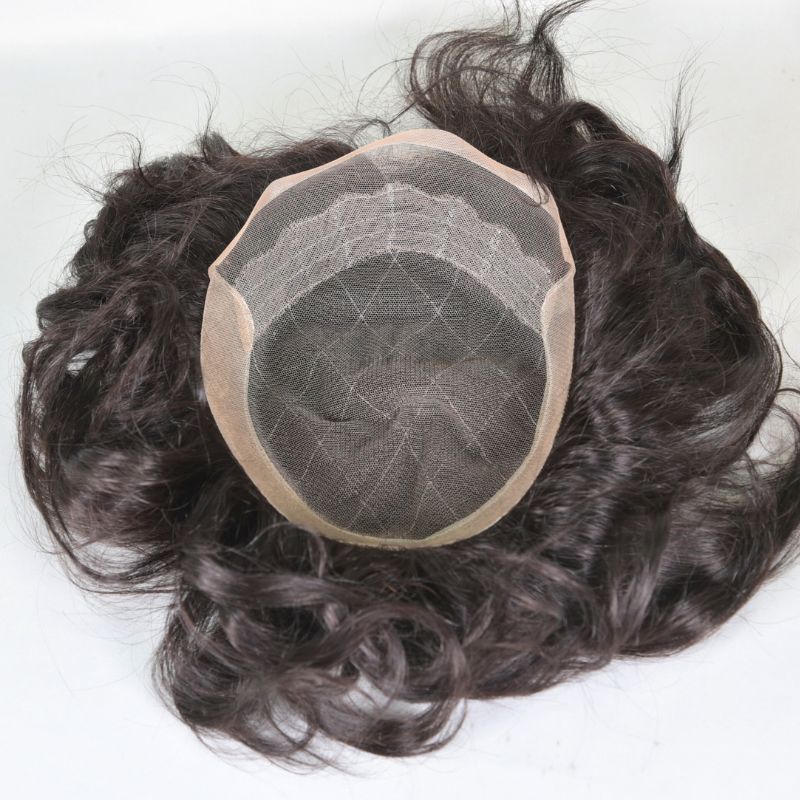 Men's Capillary Prothesis OCT Lace with PU Around 9x7 Toupee for Men European Human Hair Male Wig Natural Hair System Natural Black Color