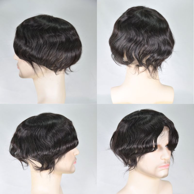 Men's Capillary Prothesis OCT Lace with PU Around 9x7 Toupee for Men European Human Hair Male Wig Natural Hair System Natural Black Color