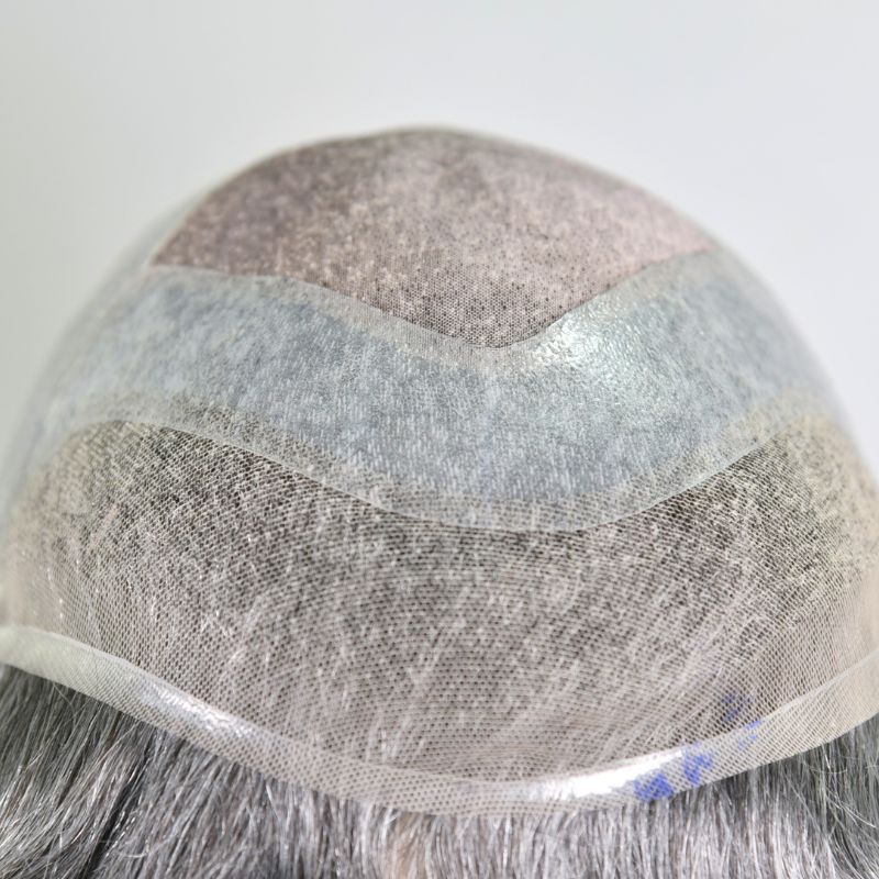 Men's Toupee  French Lace Front  Fine Mono Hairpiece With Lace Front and Skin PU Around Mens Toupee 100% Human Hair Piece Durable Hair System For Men Natural Hairline 8x10