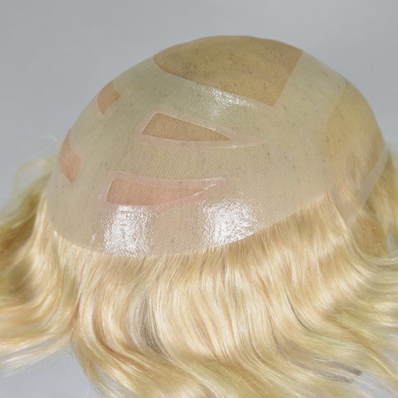 Men's Toupee  French Lace Front  Fine Mono Hairpiece With Lace Front and Skin PU Around Mens Toupee 100% Human Hair Piece Durable Hair System For Men Natural Hairline 8x10