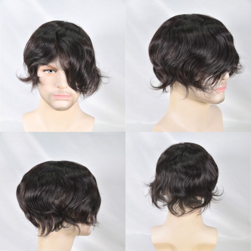Men's Toupee  French Lace Front  Fine Mono Hairpiece With Lace Front and Skin PU Around Mens Toupee 100% Human Hair Piece Durable Hair System For Men Natural Hairline 8x10