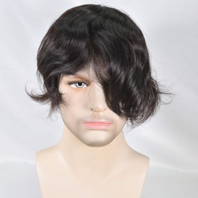 Men's Toupee  French Lace Front  Fine Mono Hairpiece With Lace Front and Skin PU Around Mens Toupee 100% Human Hair Piece Durable Hair System For Men Natural Hairline 8x10