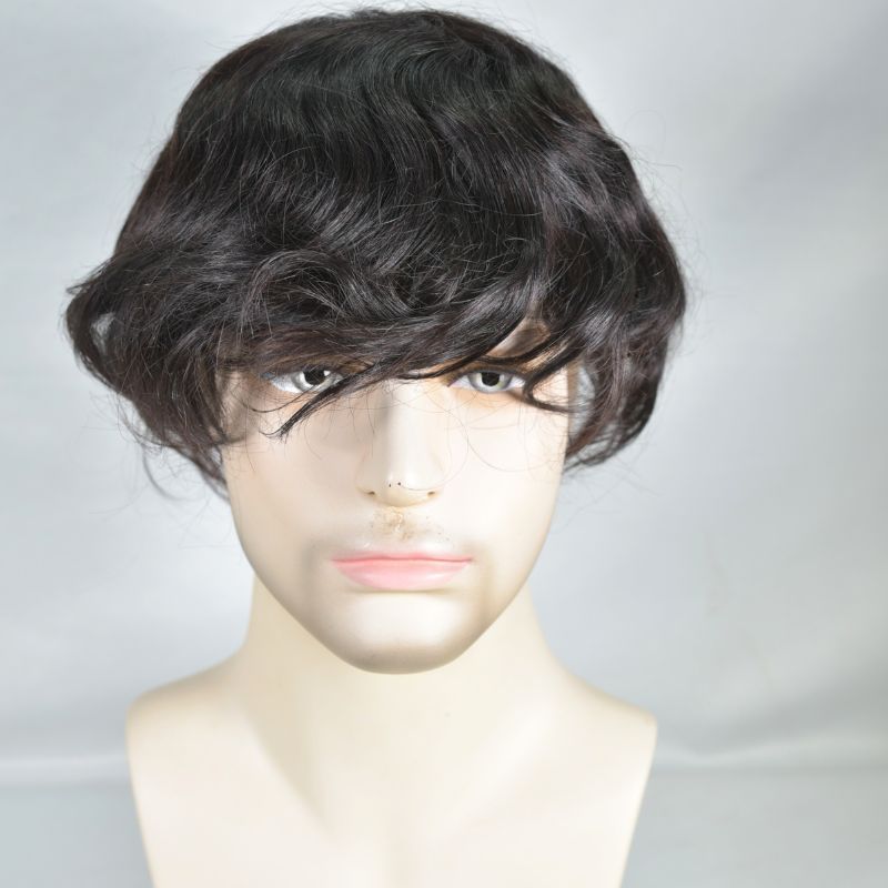 Men's Toupee  French Lace Front  Fine Mono Hairpiece With Lace Front and Skin PU Around Mens Toupee 100% Human Hair Piece Durable Hair System For Men Natural Hairline 8x10