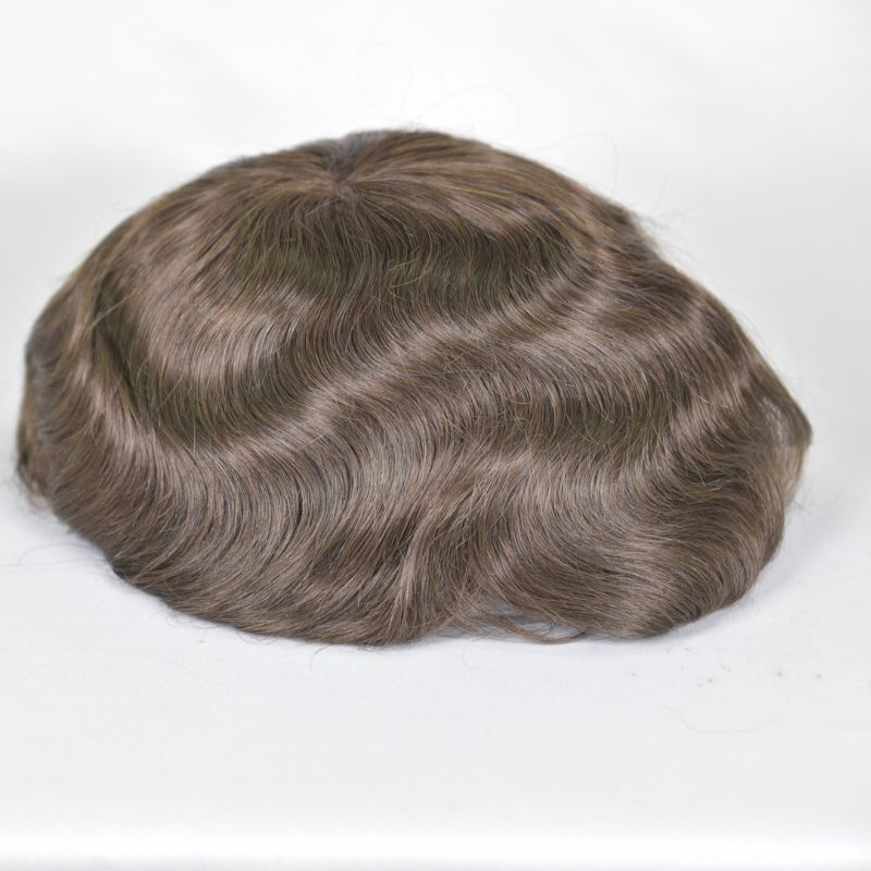 Men's Toupee  French Lace Front  Fine Mono Hairpiece With Lace Front and Skin PU Around Mens Toupee 100% Human Hair Piece Durable Hair System For Men Natural Hairline 8x10