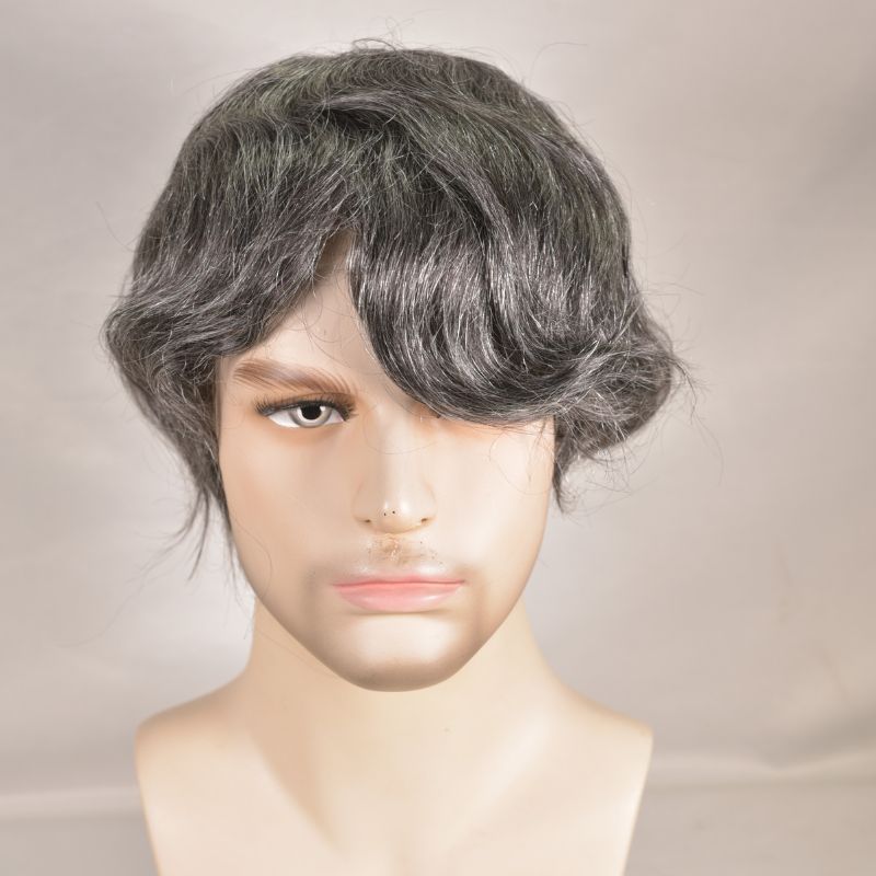 Men's Toupee  French Lace Front  Fine Mono Hairpiece With Lace Front and Skin PU Around Mens Toupee 100% Human Hair Piece Durable Hair System For Men Natural Hairline 8x10