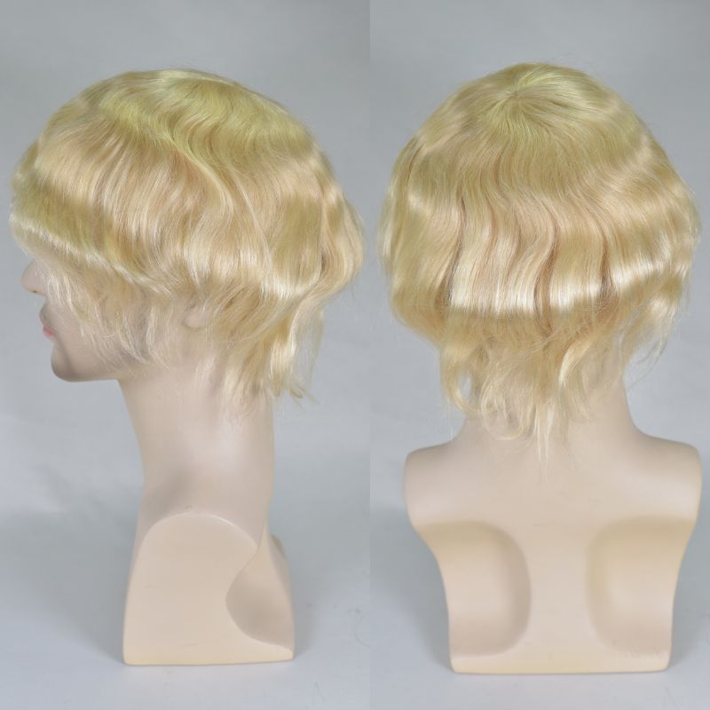 Men's Toupee  French Lace Front  Fine Mono Hairpiece With Lace Front and Skin PU Around Mens Toupee 100% Human Hair Piece Durable Hair System For Men Natural Hairline 8x10