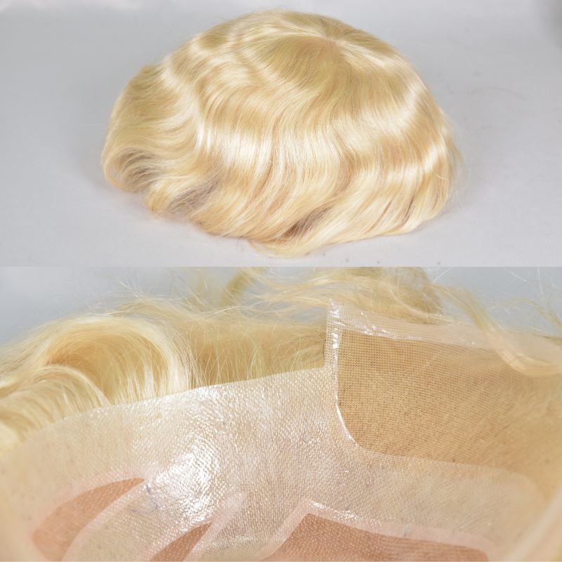 Men's Toupee  French Lace Front  Fine Mono Hairpiece With Lace Front and Skin PU Around Mens Toupee 100% Human Hair Piece Durable Hair System For Men Natural Hairline 8x10